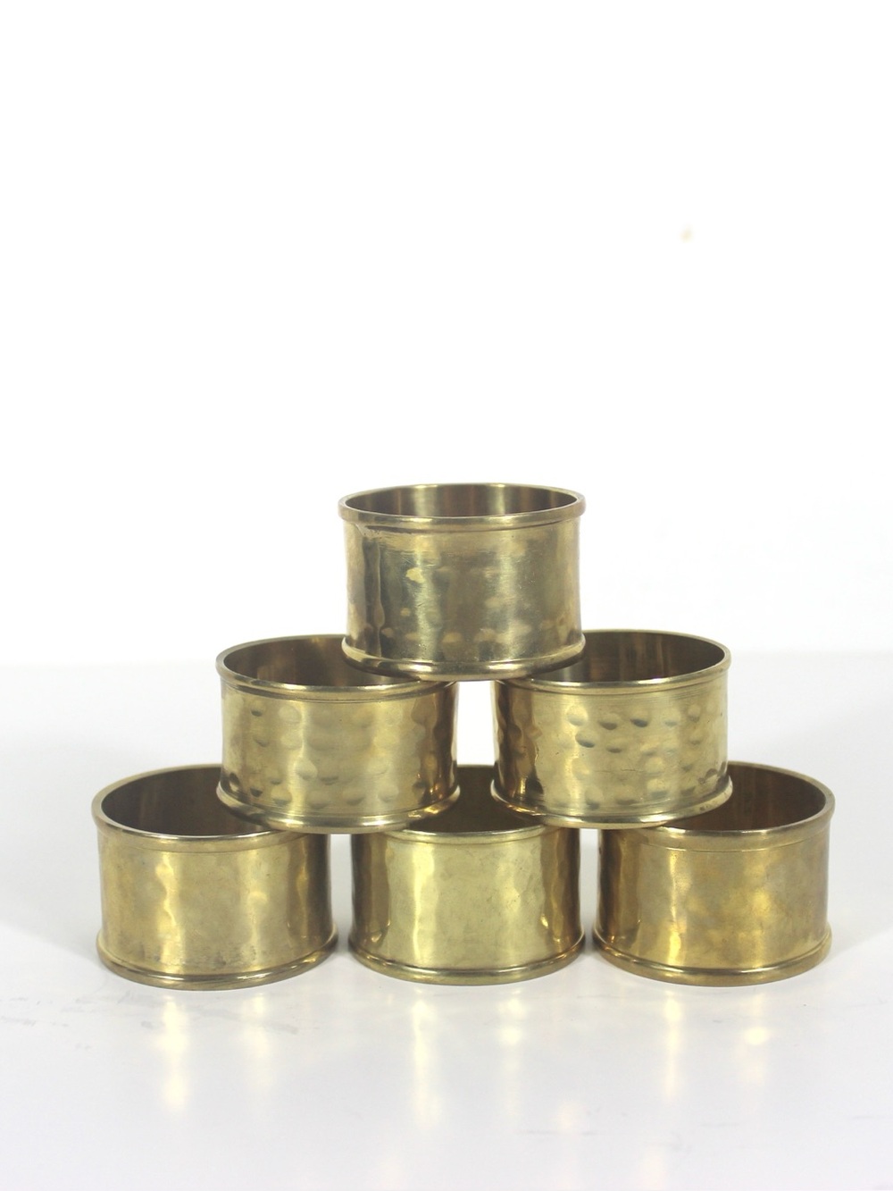 Set of 6 Hammered Brass Napkin Rings, Vintage Holders Six, Entertain, Host